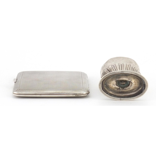 2366 - Rectangular silver cigarette case with engine turned decoration and a demi fluted caster, Birmingham... 