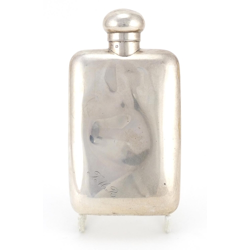 2353 - Silver hip flask with hinged lid, by Mappin & Webb London 1950, 13.5cm in length, approximate weight... 