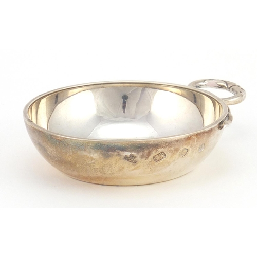 2361 - Modern silver wine taster with serpent head handle, 8.2cm in diameter, approximate weight 99.0g