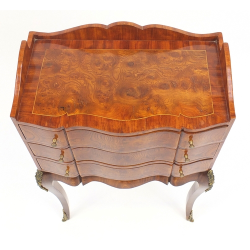 2013 - Italian style serpentine fronted side cabinet with shaped gallery, above three drawers on cabriole l... 