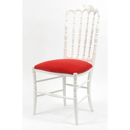 2061 - French style painted wood chair with red upholstered seat, 102cm high