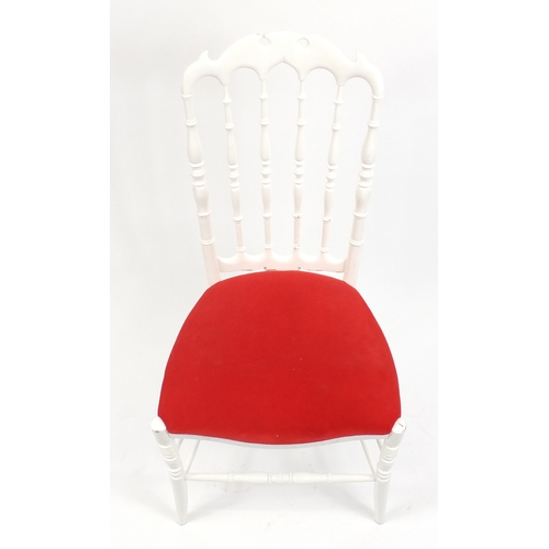 2061 - French style painted wood chair with red upholstered seat, 102cm high
