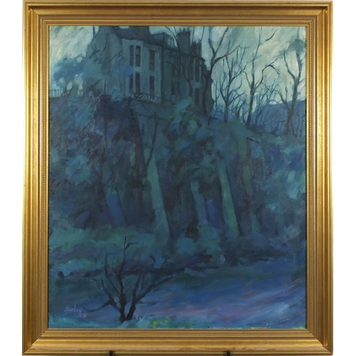 2068 - Clifford Hanley - Kelvin Side, Glasgow school oil on canvas, mounted and framed, 70cm x 60cm (PROVEN... 