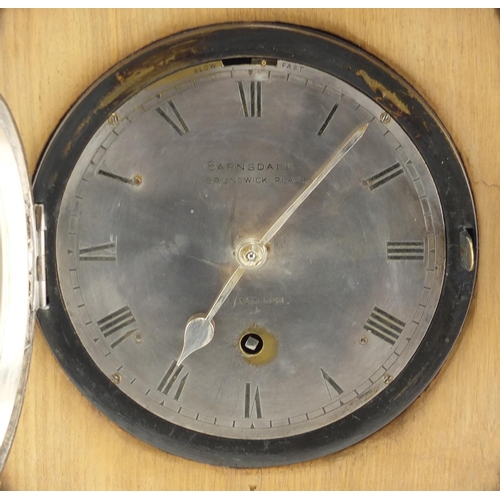 2091 - Victorian time piece and barometer with silvered dials inscribed Barnsdale of London, housed in a bl... 