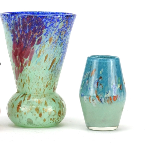 2106 - Art glassware including two Ysart vases and a Monart style example, the largest 17cm high