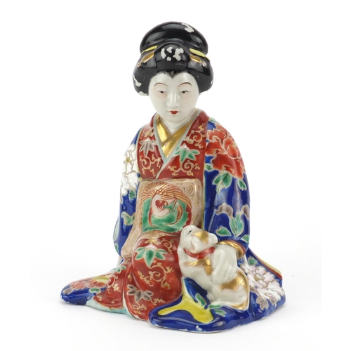 2131 - Japanese hand painted porcelain figurine of a Geisha girl in a robe, hand painted with flowers, 17.5... 
