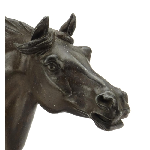 2268 - After Jules Moigniez - Large patinated Spelter Marly horse, 48cm wide