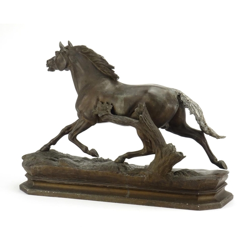 2268 - After Jules Moigniez - Large patinated Spelter Marly horse, 48cm wide