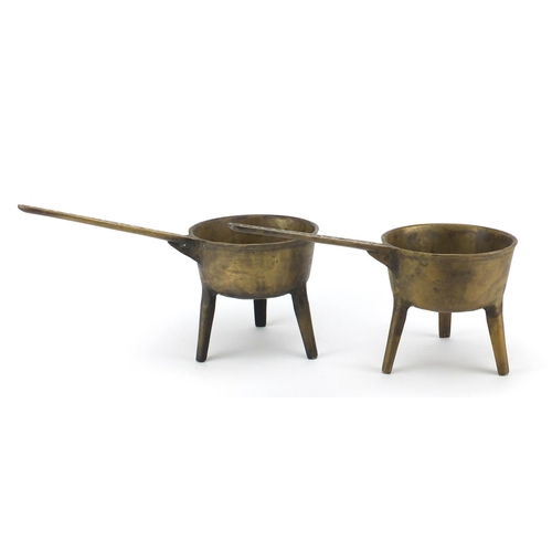 2269 - Pair of Georgian bronze skillets, each handle cast with a the names Bayley & Street, each 37cm in le... 