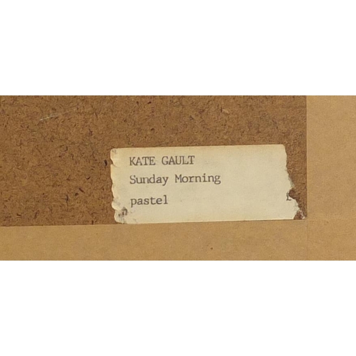 2302 - Kate Gault - Sunday Morning, pastel, part Christopher Hull Gallery label and other label verso, moun... 