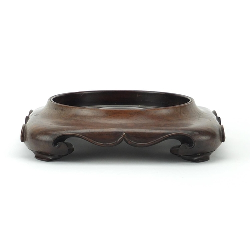 2316 - Good Chinese carved hardwood square stand, 5cm H x 19.5cm W x 19cm D