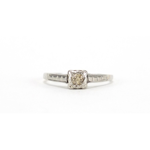 2460 - Unmarked white metal diamond solitaire ring, size M, approximate weight 2.0g