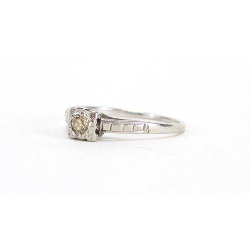 2460 - Unmarked white metal diamond solitaire ring, size M, approximate weight 2.0g