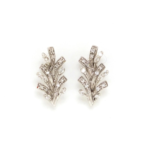 2465 - Pair of 9ct white gold diamond floral spray earrings, 1.7cm in length, approximate weight 2.2g