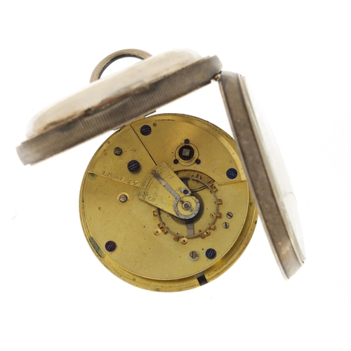 2456 - Gentleman's silver W E Watts open face pocket watch, 5cm in diameter