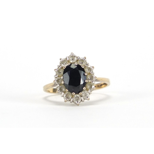 2477 - 9ct gold sapphire and clear stone ring, size I, approximate weight 2.6g