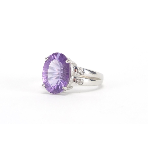 2468 - 9ct white gold amethyst ring, size N, approximate weight 6.3g
