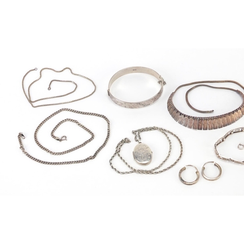 2441 - Silver and white metal jewellery including necklaces, bracelets, locket and a pendant, approximate w... 
