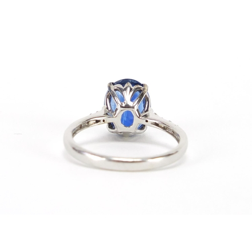 2481 - 9ct white gold sapphire ring, size N, approximate weight 3.6g
