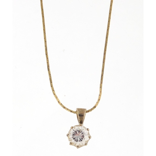 2482 - 9ct gold necklace with a silver gilt clear stone pendant, approximate weight of the necklace 2.3g