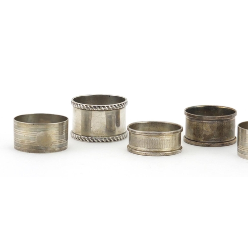 2382 - Six silver napkin rings, some with engine turned decoration, various hallmarks, approximate weight 1... 