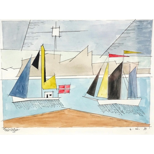 2071 - Abstract compositions, sailing boats, two ink and watercolours, each bearing a signature Feininger, ... 