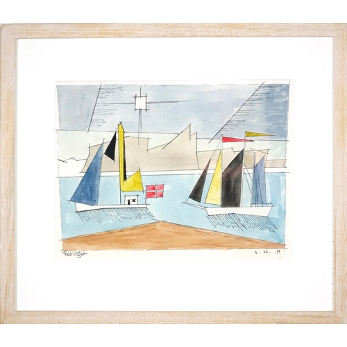 2071 - Abstract compositions, sailing boats, two ink and watercolours, each bearing a signature Feininger, ... 