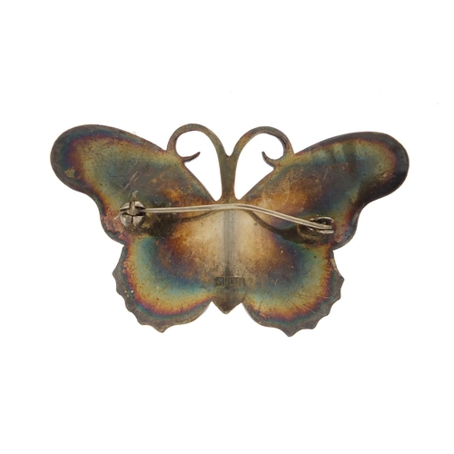 2470 - Silver and guilloche enamel butterfly brooch, 5.4cm wide, approximate weight 15.0g