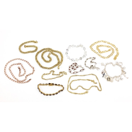2464 - Ten silver necklaces and bracelets, some set with semi precious stones, approximate weight 96.3g