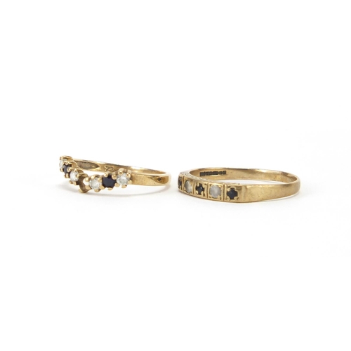 2442 - Two 9ct gold black and clear stone half eternity rings, sizes K and O, approximate weight 2.4g