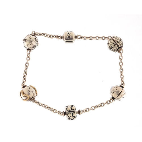 2466 - Silver Pandora charm bracelet, 18cm in length, approximate weight 27.2g