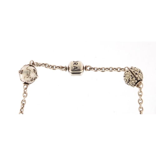 2466 - Silver Pandora charm bracelet, 18cm in length, approximate weight 27.2g