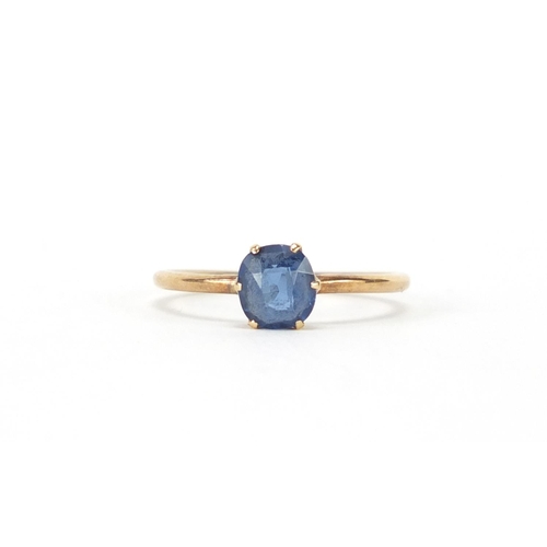 2463 - Unmarked gold blue stone solitaire ring, size O, approximate weight 1.7g