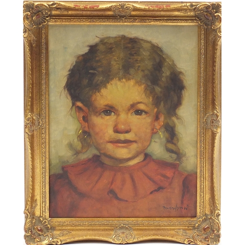 2258 - Jeanne Brandsma - Head and shoulders portrait of a young girl, oil on canvas, framed, 39cm x 29cm