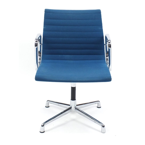 2033 - Charles and Ray Eames EA107 design desk chair with turquoise upholstery, 82cm high