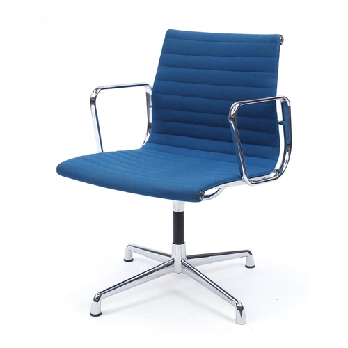 2034 - Charles and Ray Eames EA107 design desk chair with turquoise upholstery, 82cm high