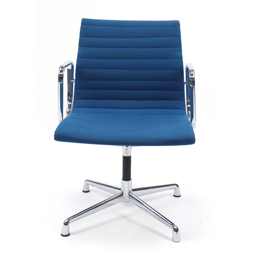 2034 - Charles and Ray Eames EA107 design desk chair with turquoise upholstery, 82cm high