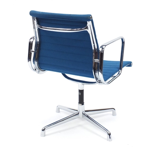 2008 - Charles and Ray Eames EA107 design desk chair with turquoise upholstery, 82cm high