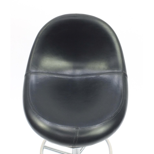 2029 - Venus black leather and chrome bar stool designed by Borje Johanson, 104cm high