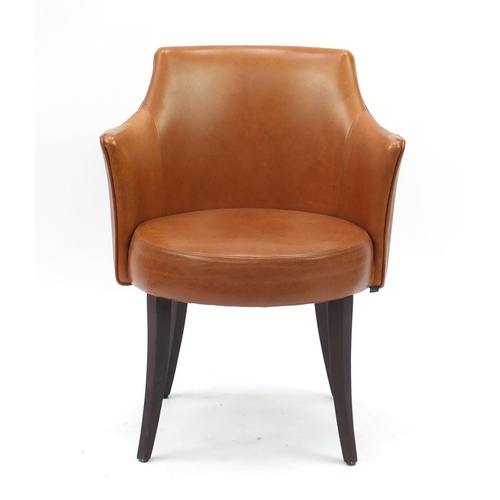 2042 - Contemporary Morgan tan leather chair on out swept tapering legs, 82cm high