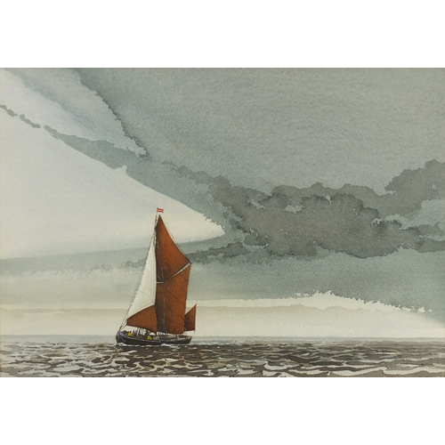 2372A - Alan Farrell - Thames sailing barge, watercolour, mounted and framed, 35cm x 25cm