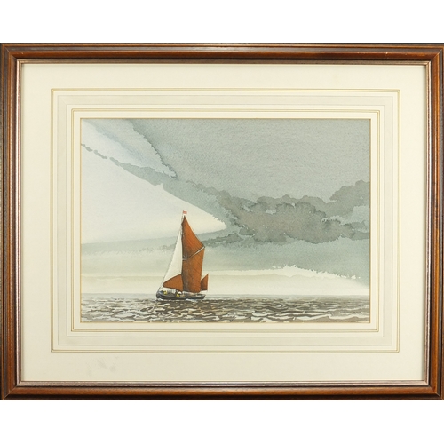 2372A - Alan Farrell - Thames sailing barge, watercolour, mounted and framed, 35cm x 25cm