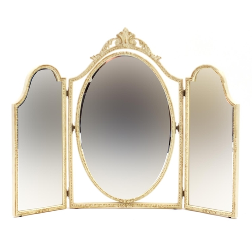 340 - Cream and gilt triple aspect mirror