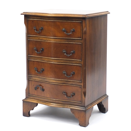 2107 - Walnut serpentine front four drawer chest on bracket feet, 72cm h x 49cm W x 40cm D