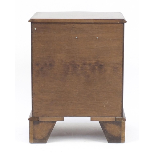 20 - Mahogany serpentine front three drawer chest, 66cm H x 49cm W x 38cm D