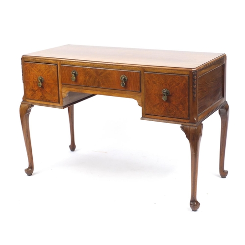 14 - Walnut side table with three drawers on cabriole legs, 79cm HX 113cm W x 50cm D
