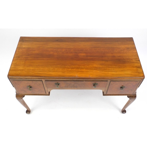 14 - Walnut side table with three drawers on cabriole legs, 79cm HX 113cm W x 50cm D