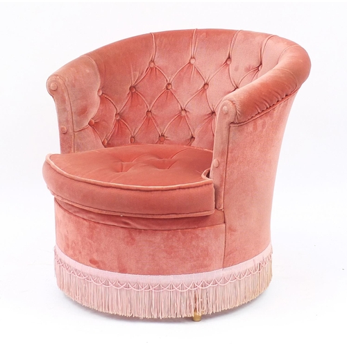99 - Pink bedroom chair with button back upholstery, 66cm high