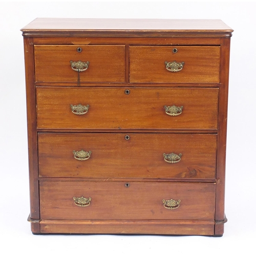 2 - Victorian mahogany five drawer chest, 104cm H x 100cm W x 48cm D