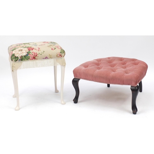 188A - Oak framed foot stool with pink button upholstery and a dressing table stool